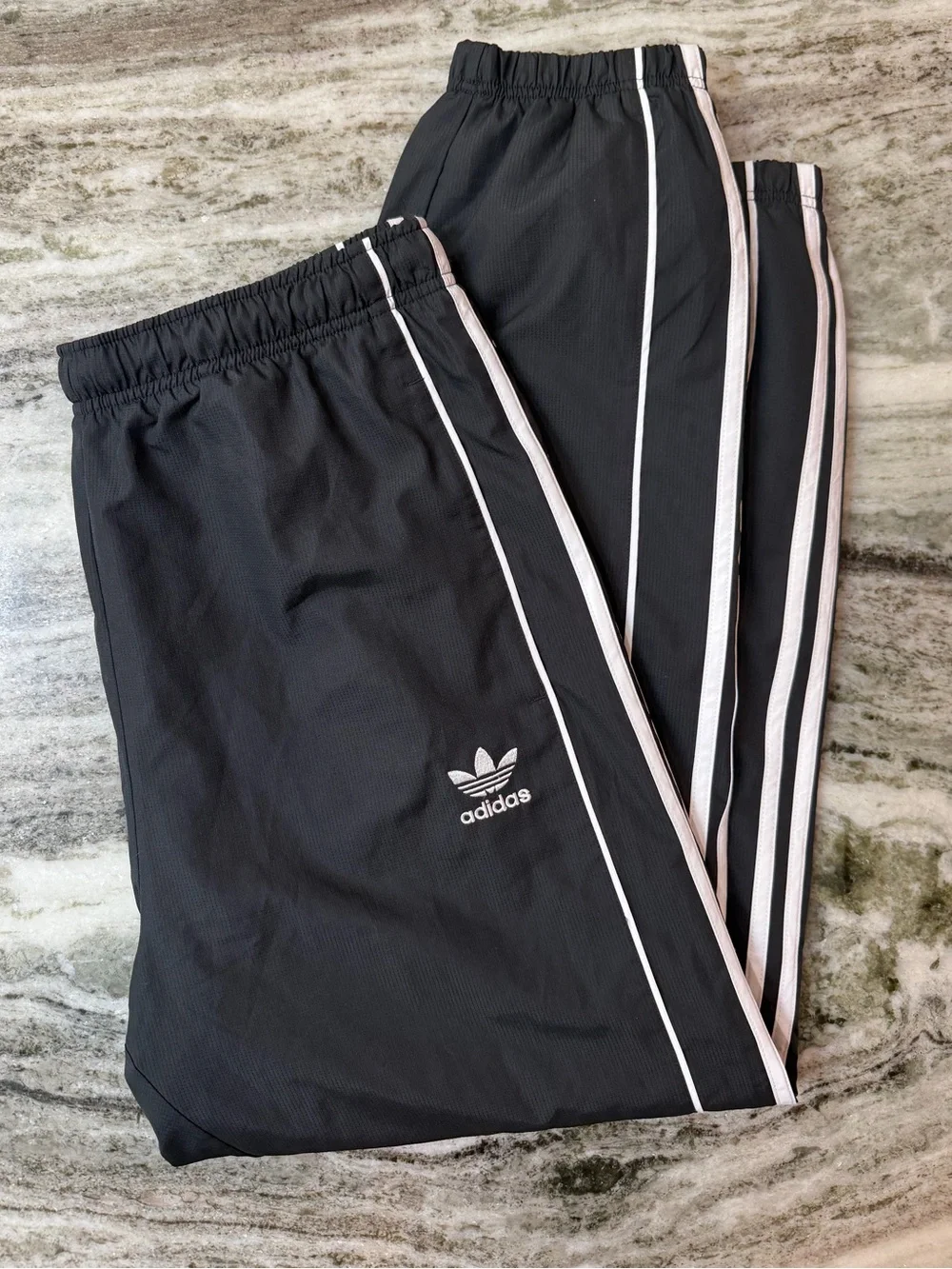 Adidas Black Track Joggers with White Side Stripes